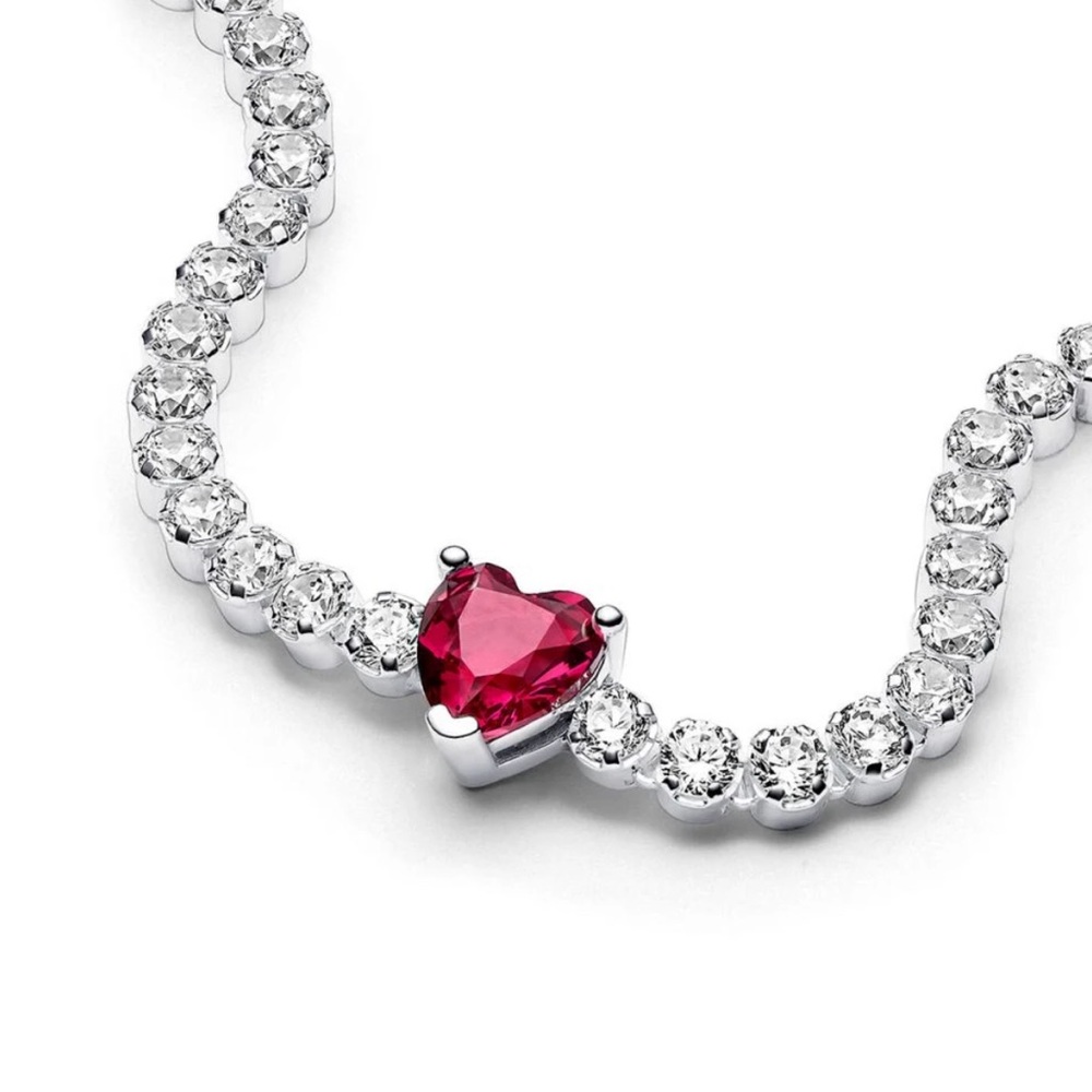 Pandora Red Sparkling Heart Tennis Bracelet (Length: 6.3" / 16)